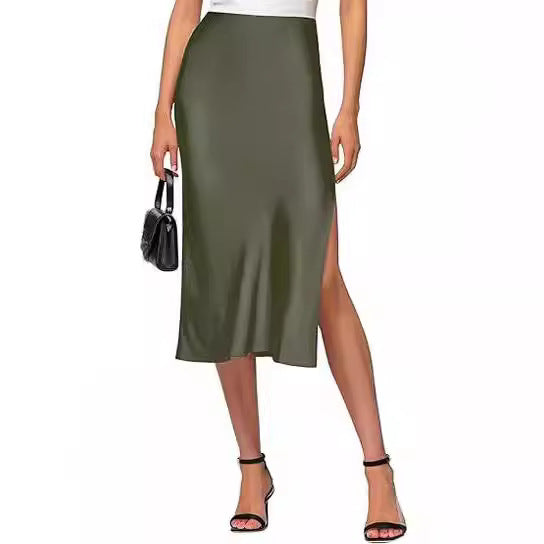 Damen Satin-Midirock mit hohem Schlitz Aliams
