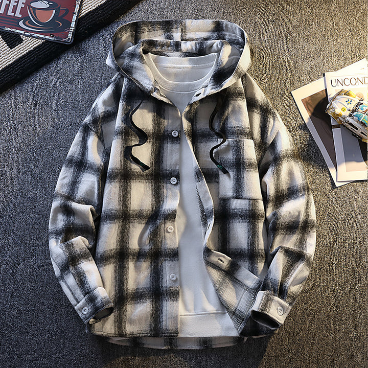 Herren Karierte Flanelljacke mit Kapuze und Knopfverschluss Aliams