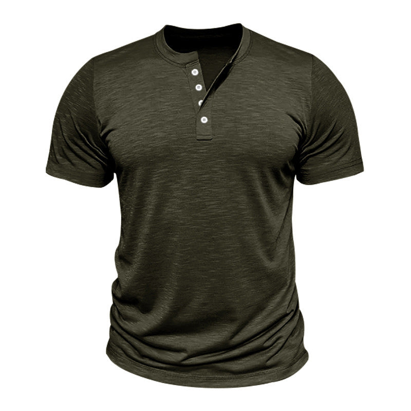 Herren Kurzarm-Henley-T-Shirt mit dekorativen Knopfdetails und geschmeidiger Oberfläche Aliams