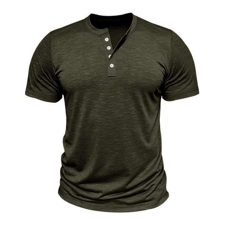 Herren Kurzarm-Henley-T-Shirt mit dekorativen Knopfdetails und geschmeidiger Oberfläche Aliams
