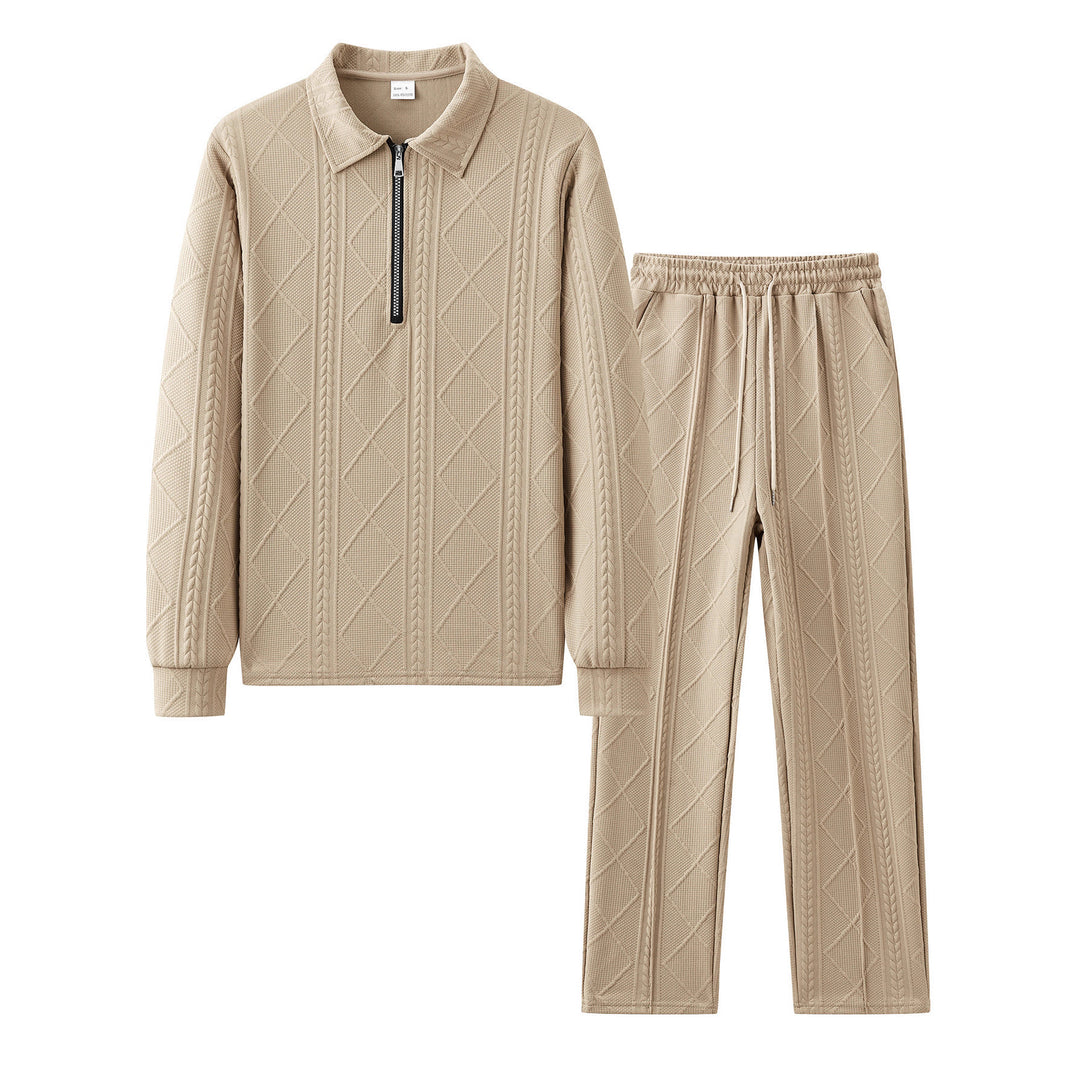 Herren gemütlicher Freizeitanzug mit Reißverschluss und Rippstruktur Aliams