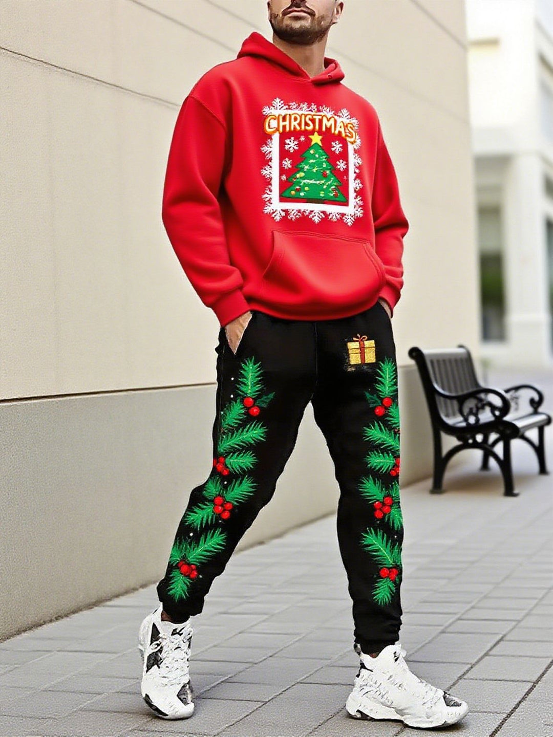 Herren Weihnachtsmotiviere Kapuzenpullover und Jogginghose Set Aliams