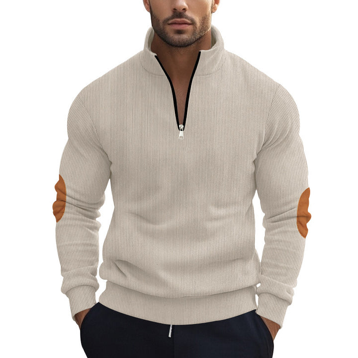Herren Strickpullover mit modernem Reißverschluss und eleganten Ellbogenpatches Aliams