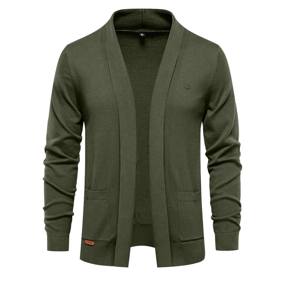 Herren angenehme Strickjacke mit offenem Kragen und praktischen Taschen Aliams
