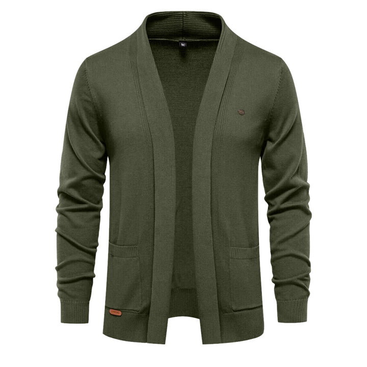 Herren angenehme Strickjacke mit offenem Kragen und praktischen Taschen Aliams