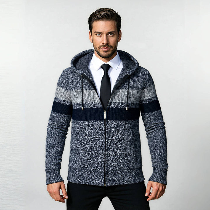 Herren stylische Strickjacke mit Kapuze und innovativem Design Aliams