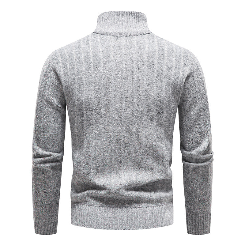 Herren eleganter Strickpullover mit Stehkragen und kurzer Reißverschluss Aliams