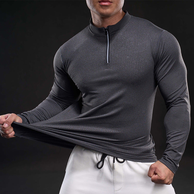 Herren sportliches Langarm-Funktionsshirt mit Stehkragen Aliams