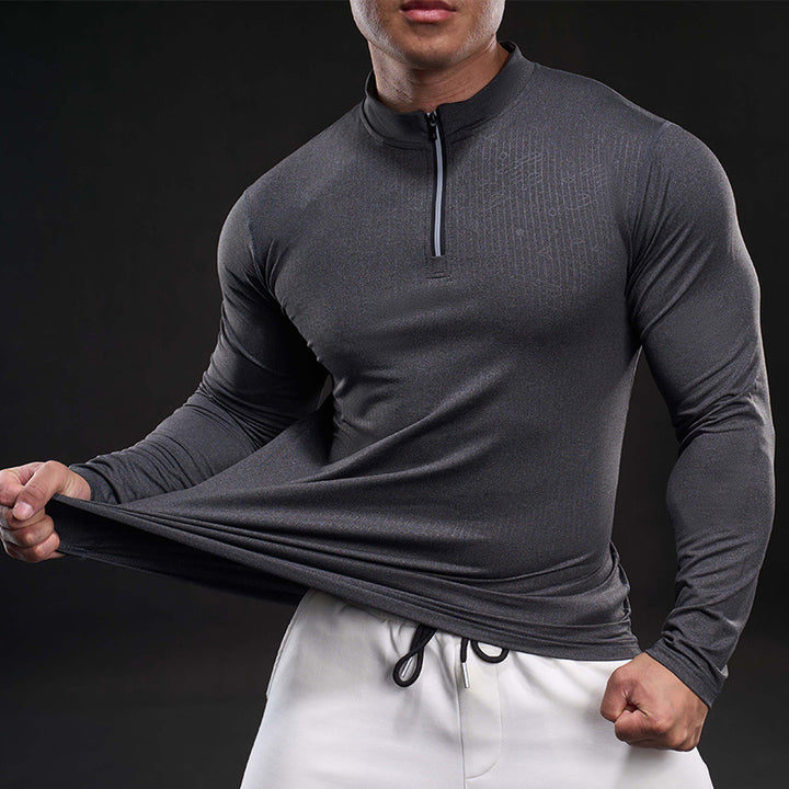 Herren sportliches Langarm-Funktionsshirt mit Stehkragen Aliams