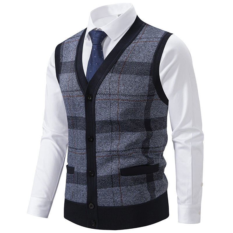 Herren elegante Strickjacke mit modernem Karomuster Aliams
