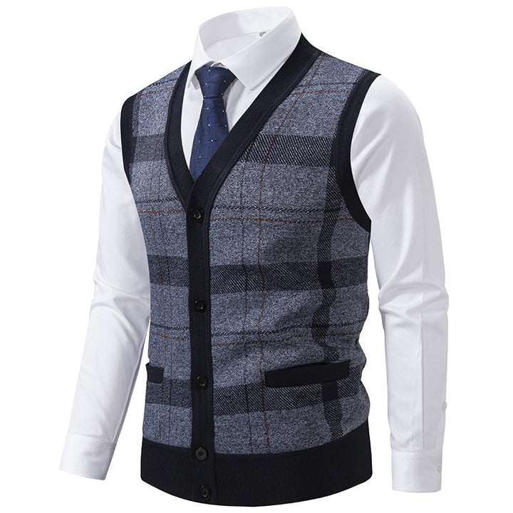 Herren elegante Strickjacke mit modernem Karomuster Aliams