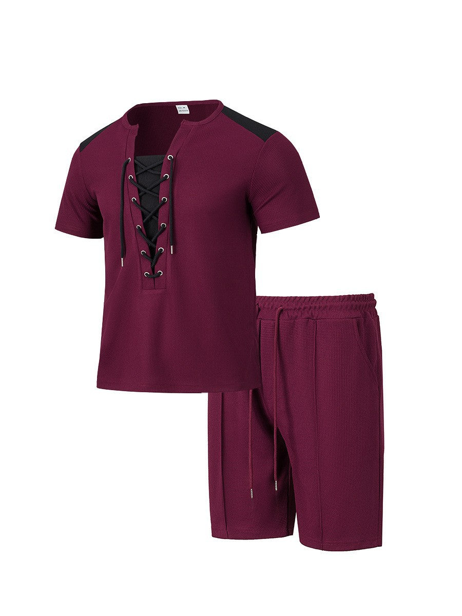 Herren sportliches Kurzarm-Set mit strukturiertem Obermaterial und modischem Schnürdesign Aliams