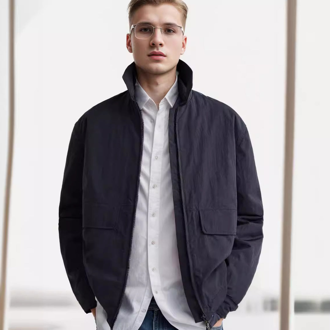 Herren urbane Utility-Jacke mit praktischen Taschen und hohem Kragen Aliams