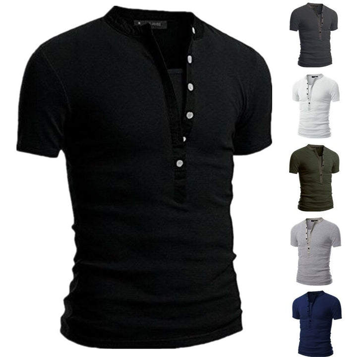 Herren Kurzarm Shirt mit modernen Knöpfen und gestepptem Kragen Aliams