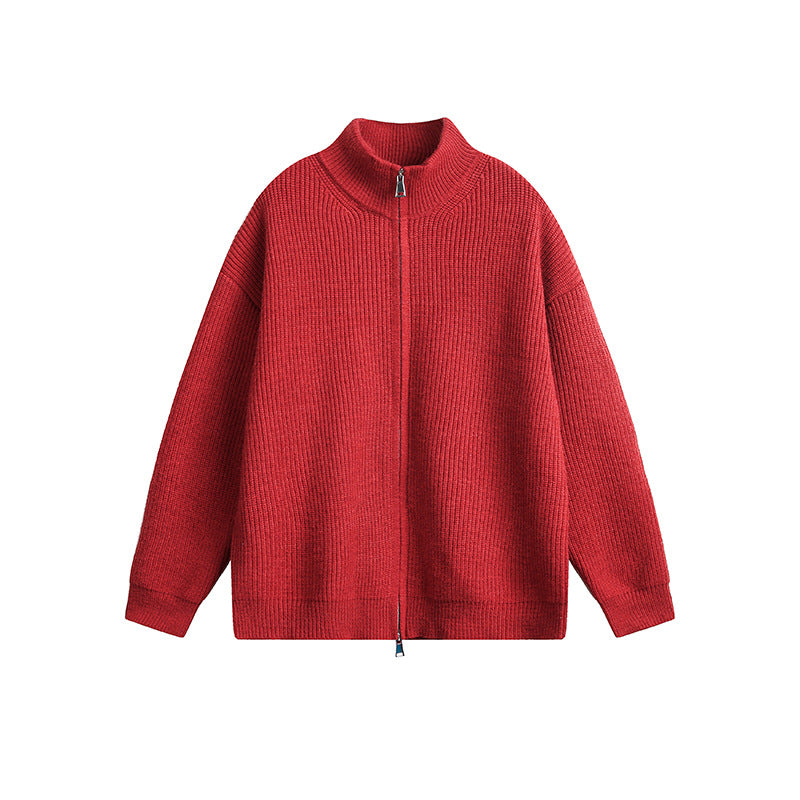 Herren Grobstrickjacke mit hohem Kragen und durchgehendem Reißverschluss Aliams