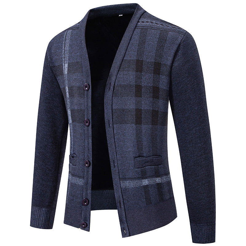 Herren stilvolle Strickjacke mit modernem Karomuster und praktischen Taschen Aliams