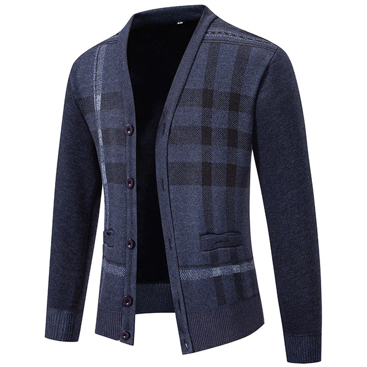 Herren stilvolle Strickjacke mit modernem Karomuster und praktischen Taschen Aliams