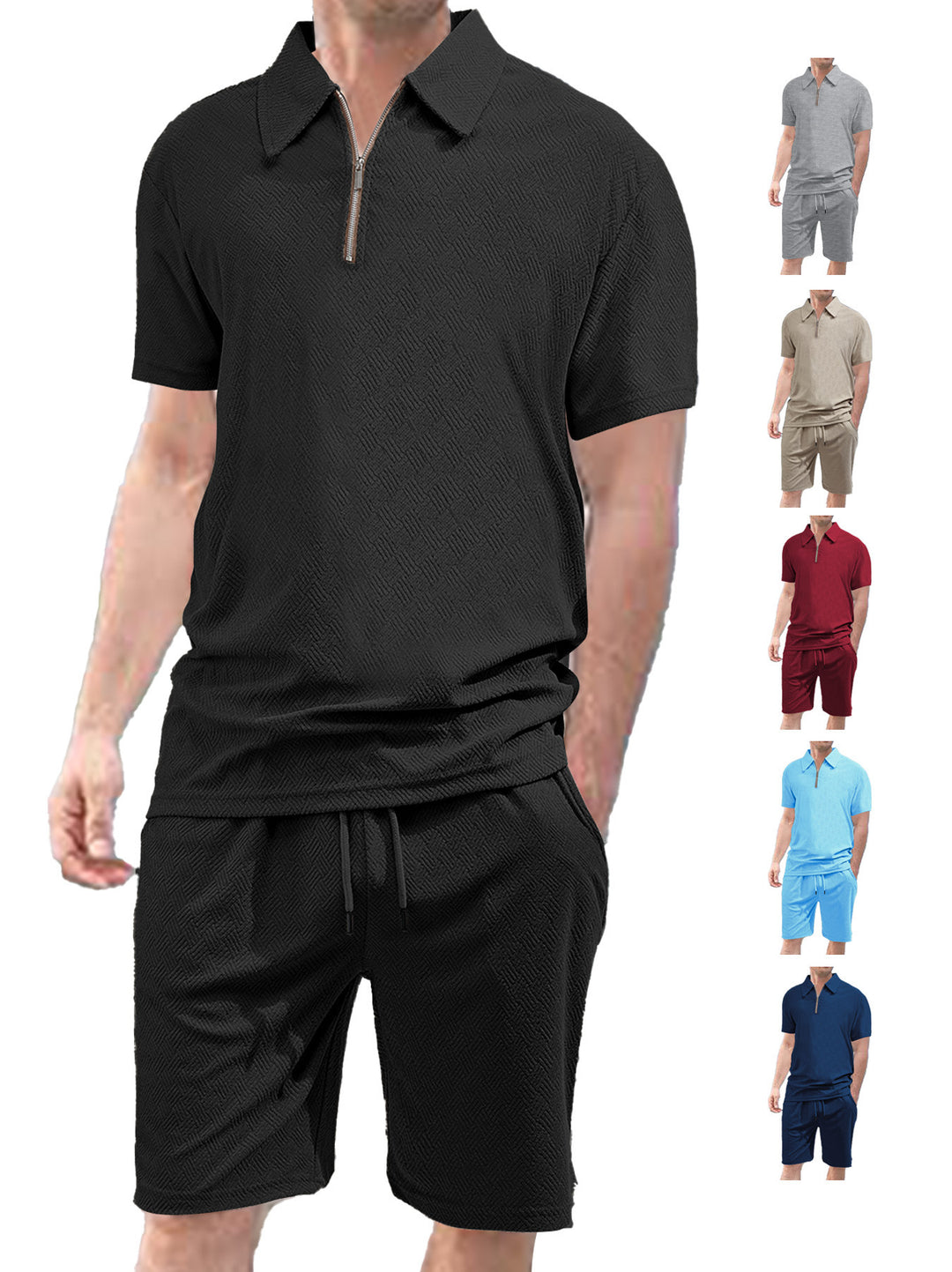 Herren sportliches Kurzarm-Set mit stylischem Reißverschluss und elastischem Bund Aliams