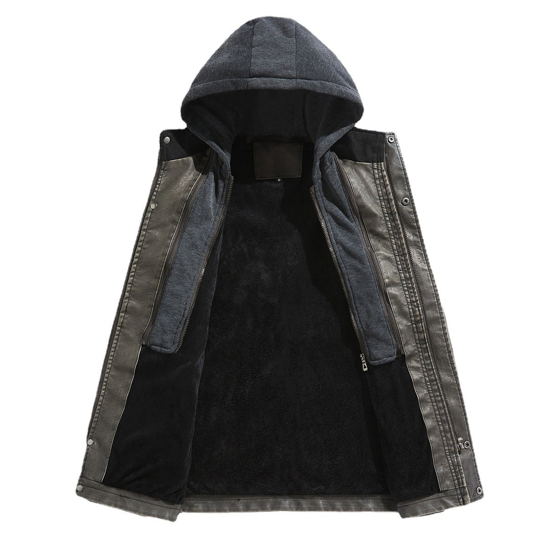Herren Kunstlederjacke mit versteckter Kapuze Aliams