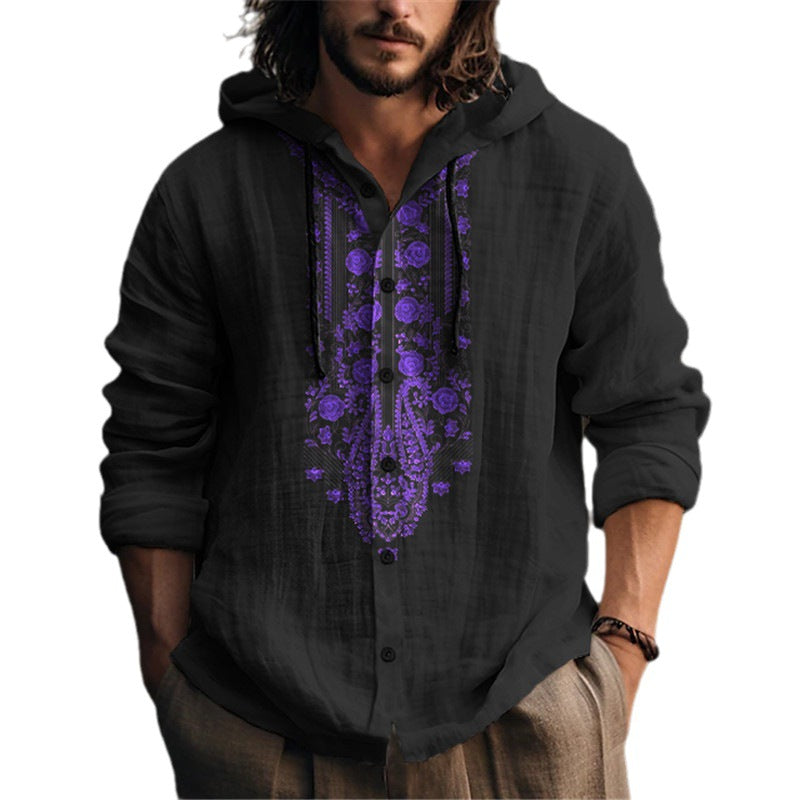 Herren Kapuzenbluse mit detailreicher floraler Stickerei und modernem Schnitt Aliams