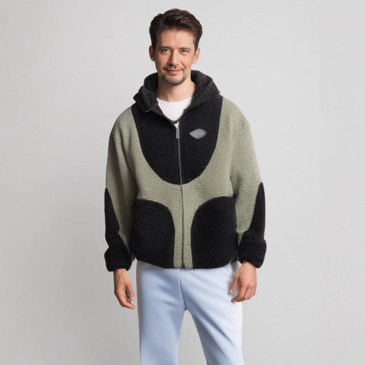 Herren Gemütliche Teddyjacke mit Kontrastnähten Aliams