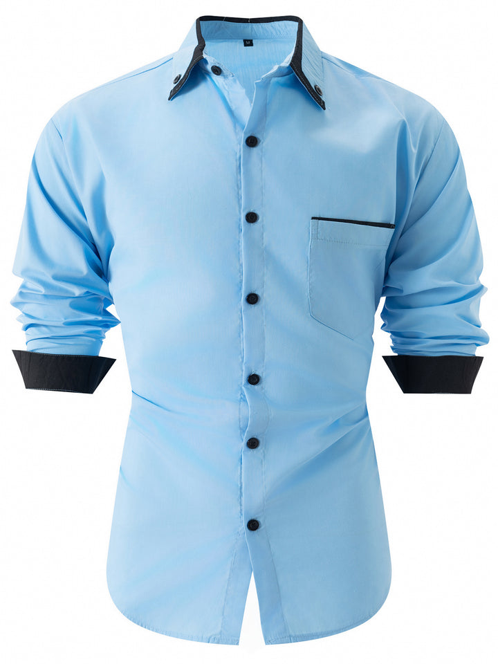 Herren elegantes Langarmhemd mit Kontrastdetails Aliams