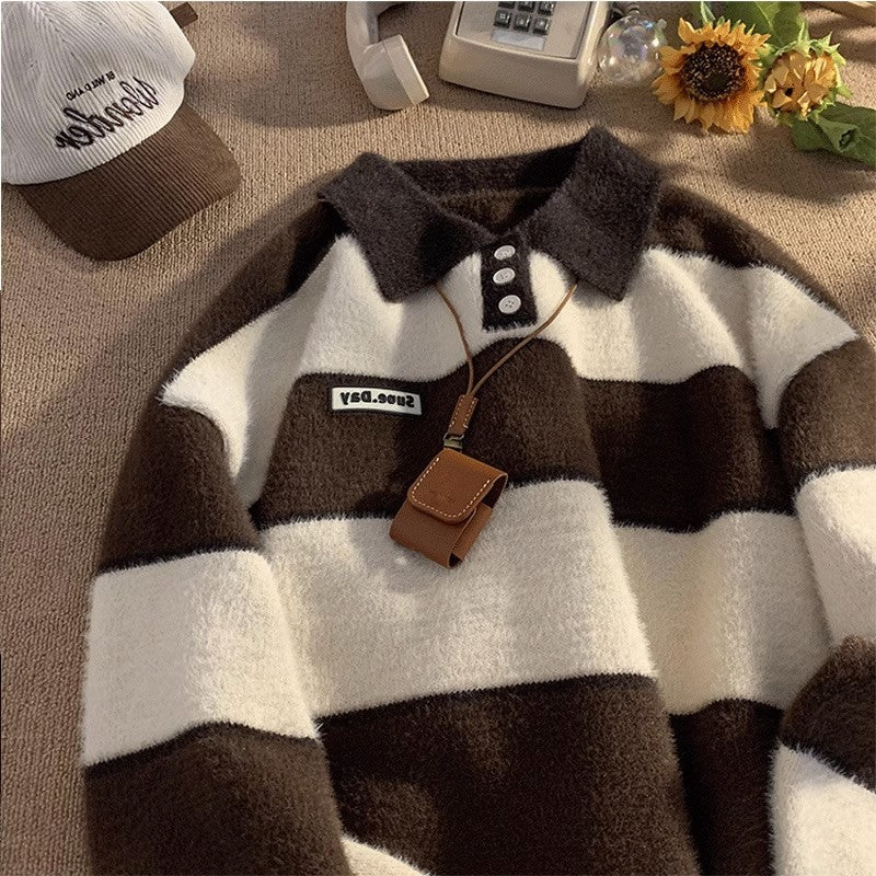 Damen kuscheliger Strickpullover mit klassischem Polokragen Aliams