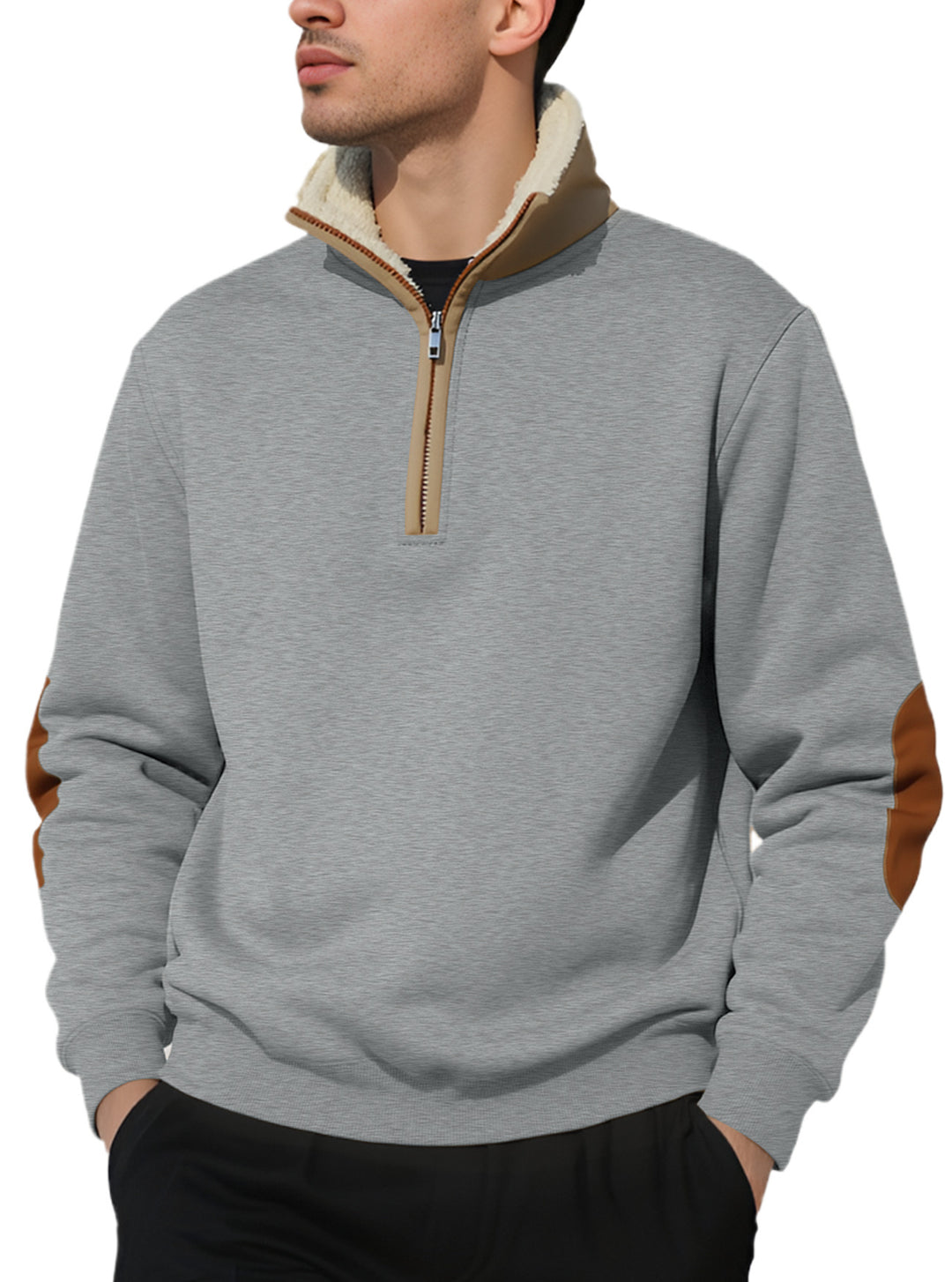 Herren Fleece-Pullover mit hohem Kragen und eleganten Kontrastdetails Aliams