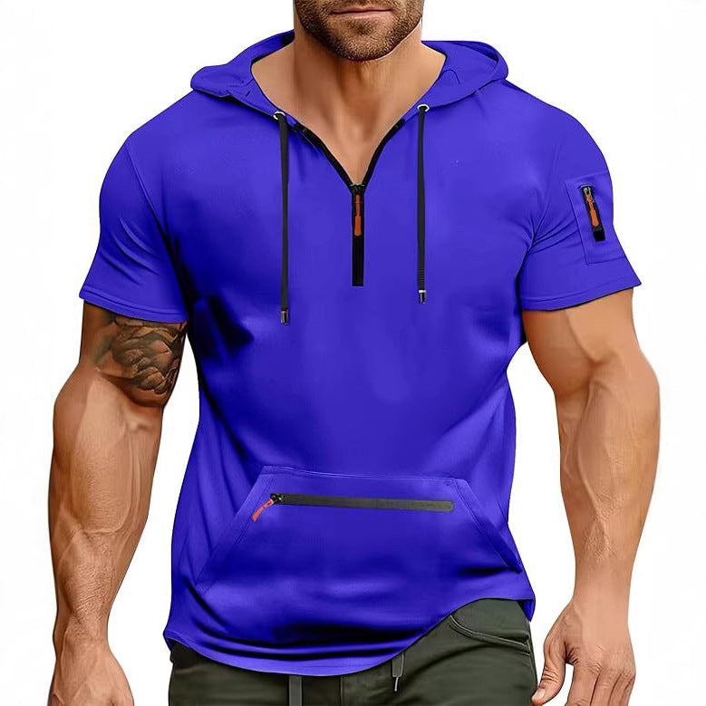 Herren Kurzarm Hoodie mit Reißverschluss Aliams