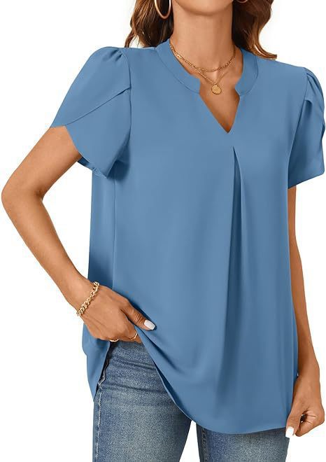 Damen Bluse mit eleganter V-Ausschnitt-Detail und leichten Puffärmeln Aliams