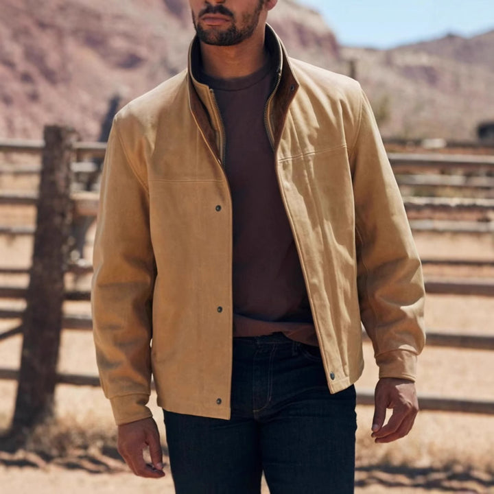 Herren elegante Lederjacke mit hochgezogenem Kragen Aliams