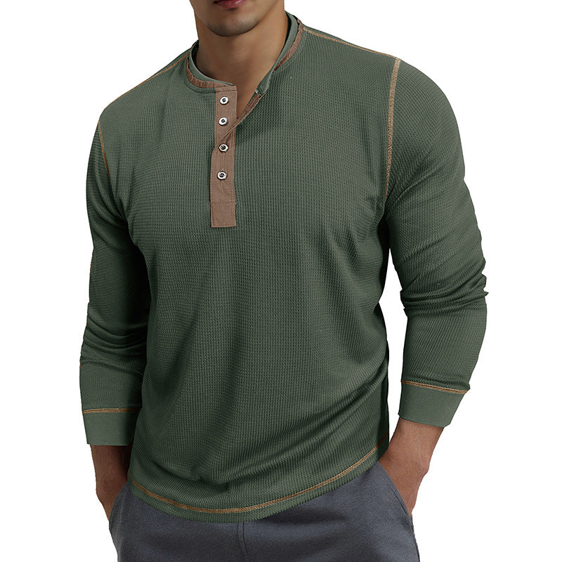 Herren Waffelstruktur Langarmshirt mit modischem Henley-Ausschnitt Aliams