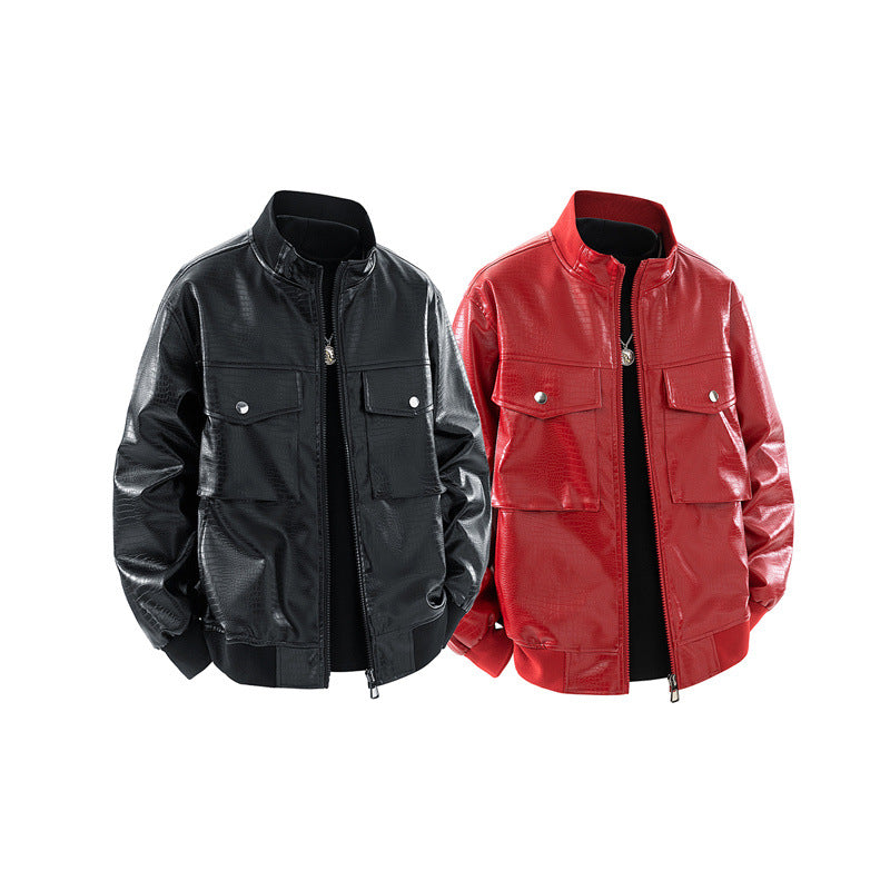 Herren Kunstleder Bomberjacke mit strukturiertem Design und praktischen Taschen Aliams