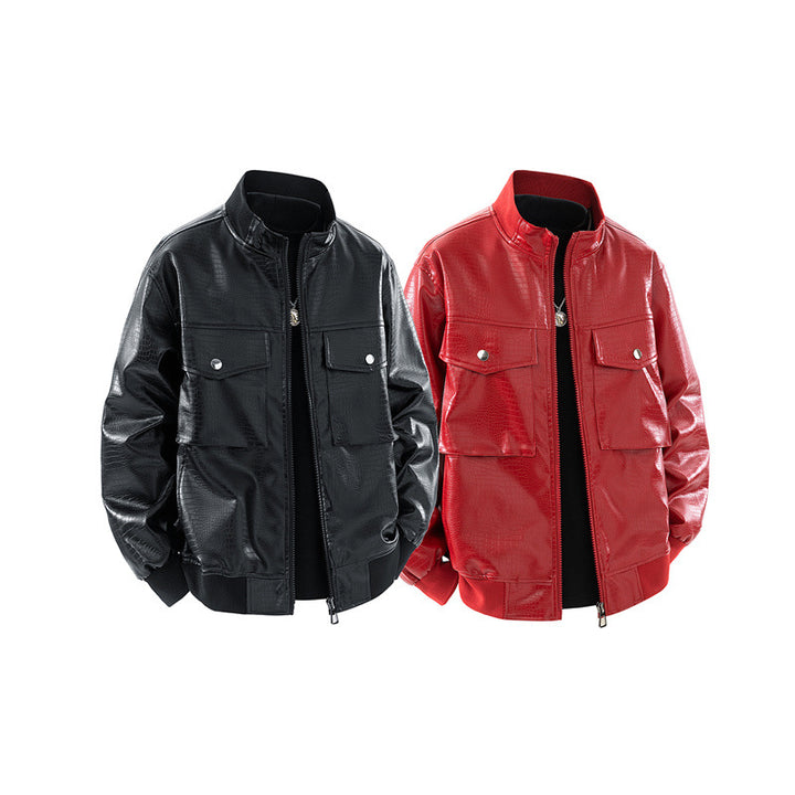 Herren Kunstleder Bomberjacke mit strukturiertem Design und praktischen Taschen Aliams