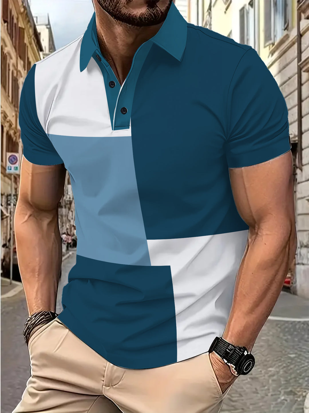 Herren Kurzarm Poloshirt mit modernem Blockdesign Aliams