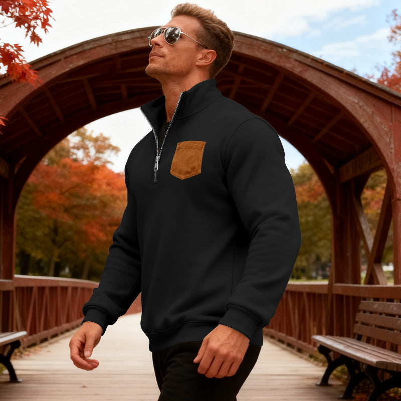 Herren Fleecepullover mit halbem Reißverschluss und praktischer Brusttasche Aliams