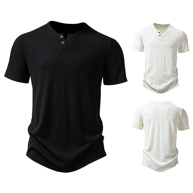 Herren hochwertiges Kurzarm-Henley-Shirt aus strukturiertem Material Aliams