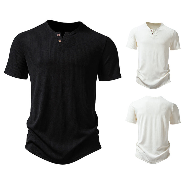 Herren hochwertiges Kurzarm-Henley-Shirt aus strukturiertem Material Aliams