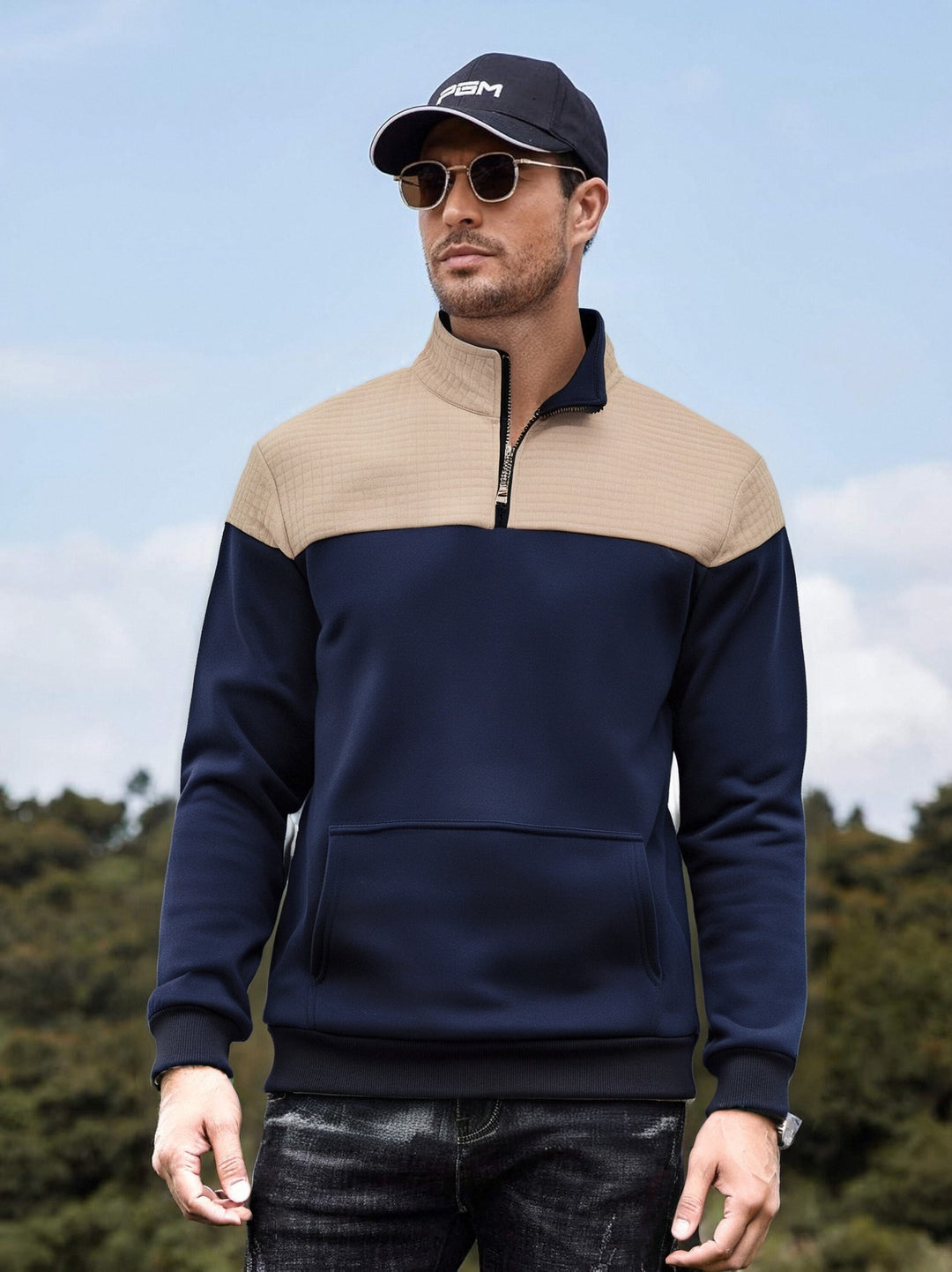 Herren funktionale Sweatjacke mit hochschließendem Kragen und praktischer Kängurutasche Aliams