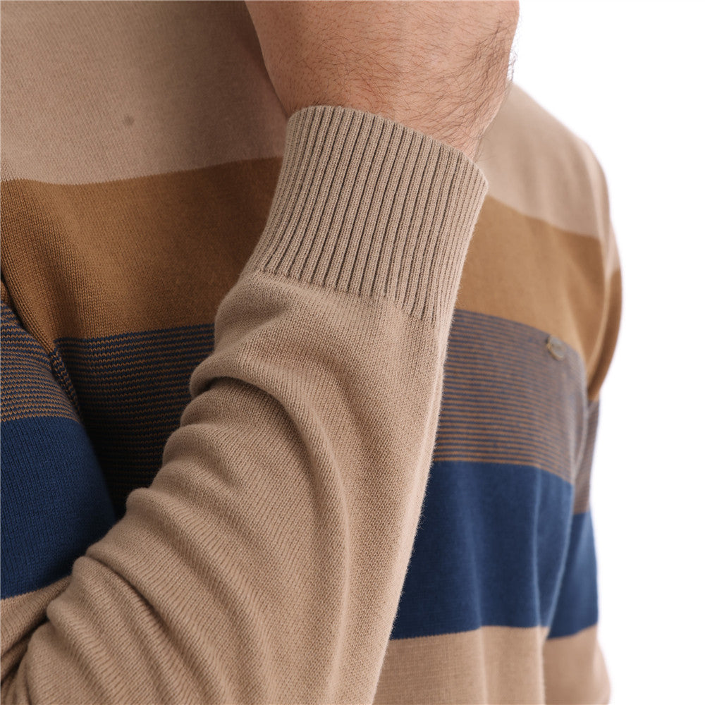Herren Strickpullover mit modischem Stehkragen und feinen Streifen Aliams
