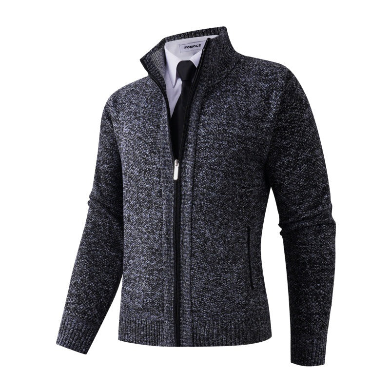 Herren stylische Strickjacke mit hohem Kragen und praktischen Taschen Aliams