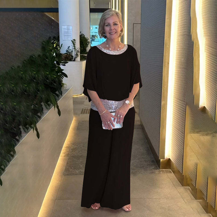 Damen eleganter und luftiger Overall mit glitzerndem Bund Aliams