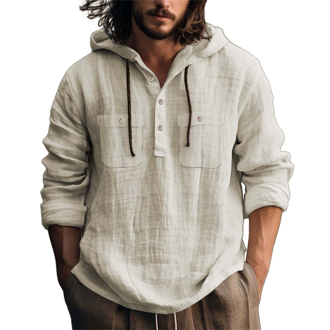 Herren Kapuzenhemd mit praktischen Taschen und modischem Knopfleisten-Design Aliams