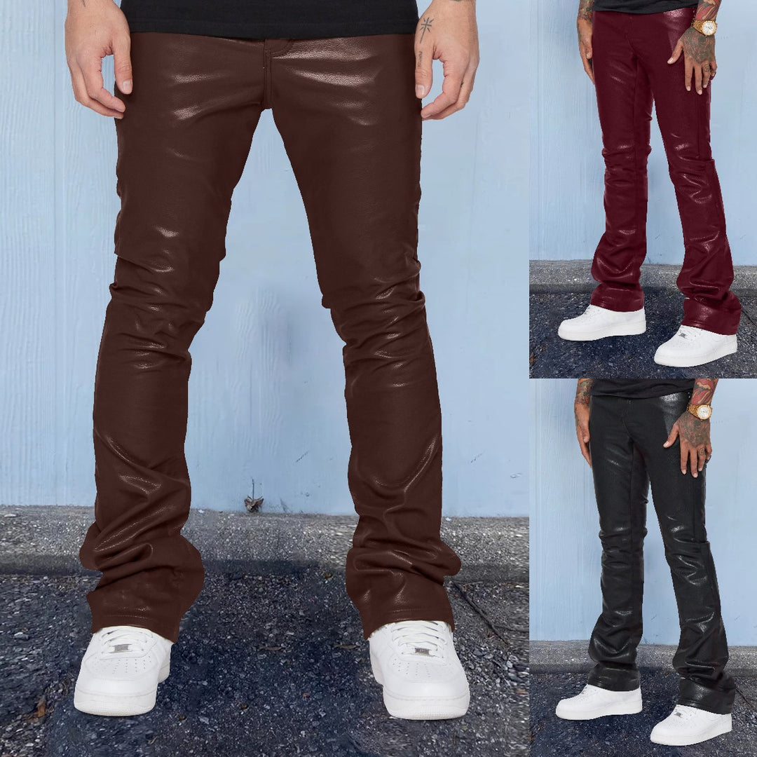 Herren elegante Skinny-Lederhose mit hochglänzender Oberfläche und figurbetontem Schnitt Aliams
