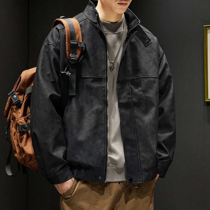 Herren elegante Kunstlederjacke mit praktischem Kragen Aliams