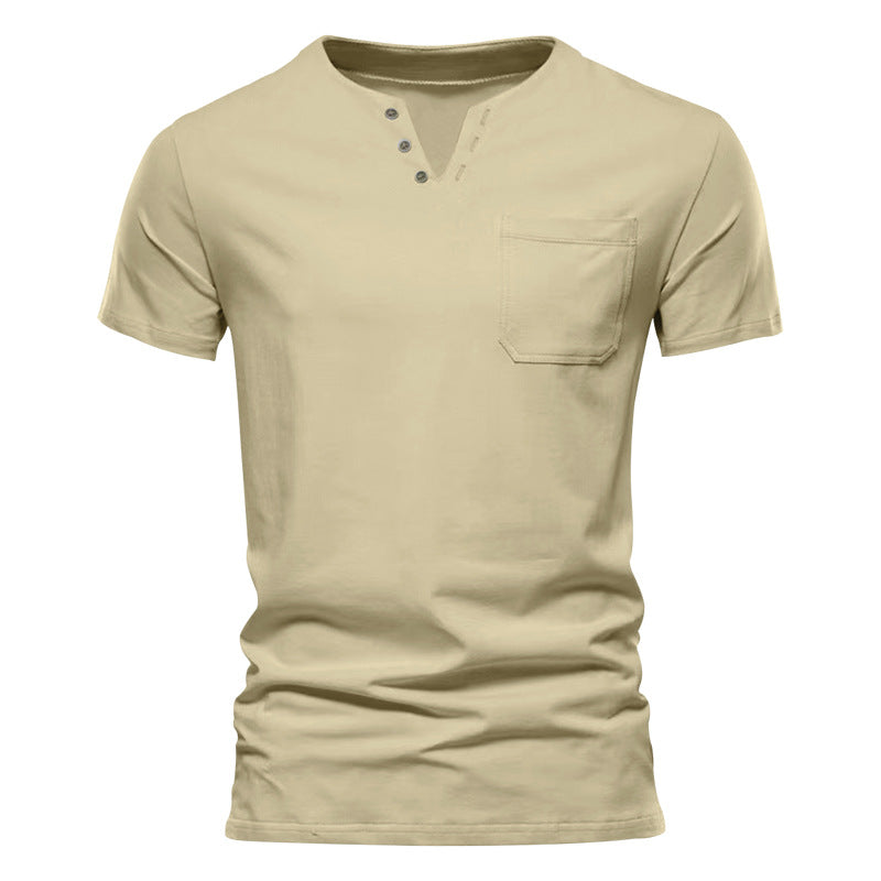 Herren Kurzarm-Henley-Shirt mit Knopfleiste und praktischer Brusttasche Aliams