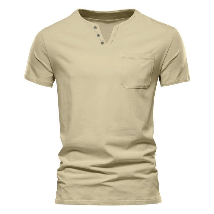 Herren Kurzarm-Henley-Shirt mit Knopfleiste und praktischer Brusttasche Aliams