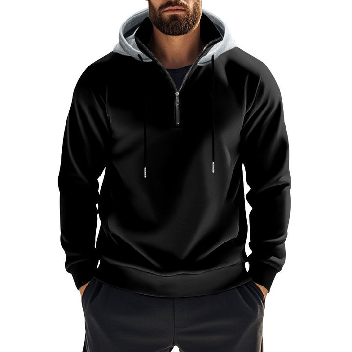 Herren sportlicher Hoodie mit halbem Reißverschluss und kombiniertem Kapuzen-Design Aliams