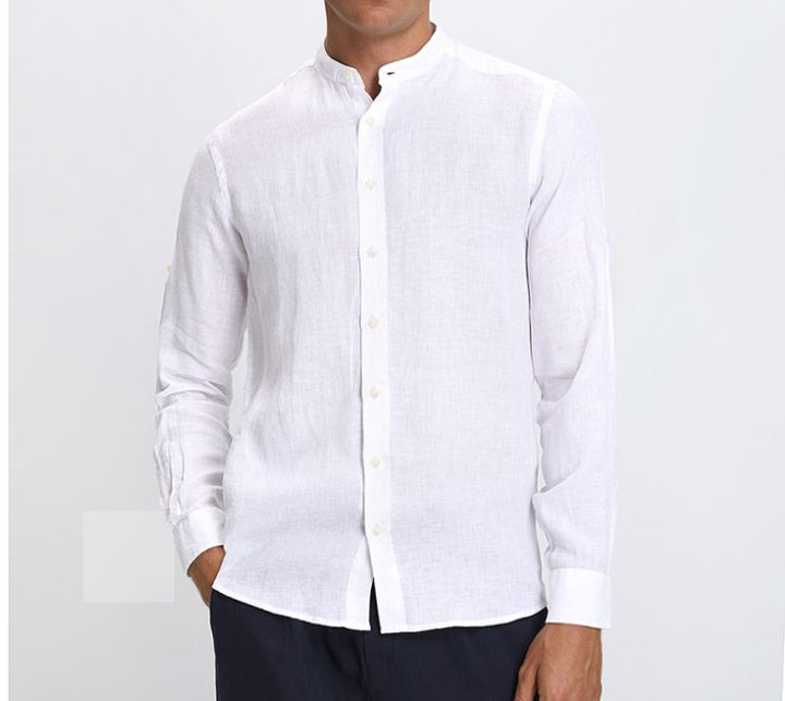 Herren stilvolles Langarmhemd mit Stehkragen und feiner Textur Aliams