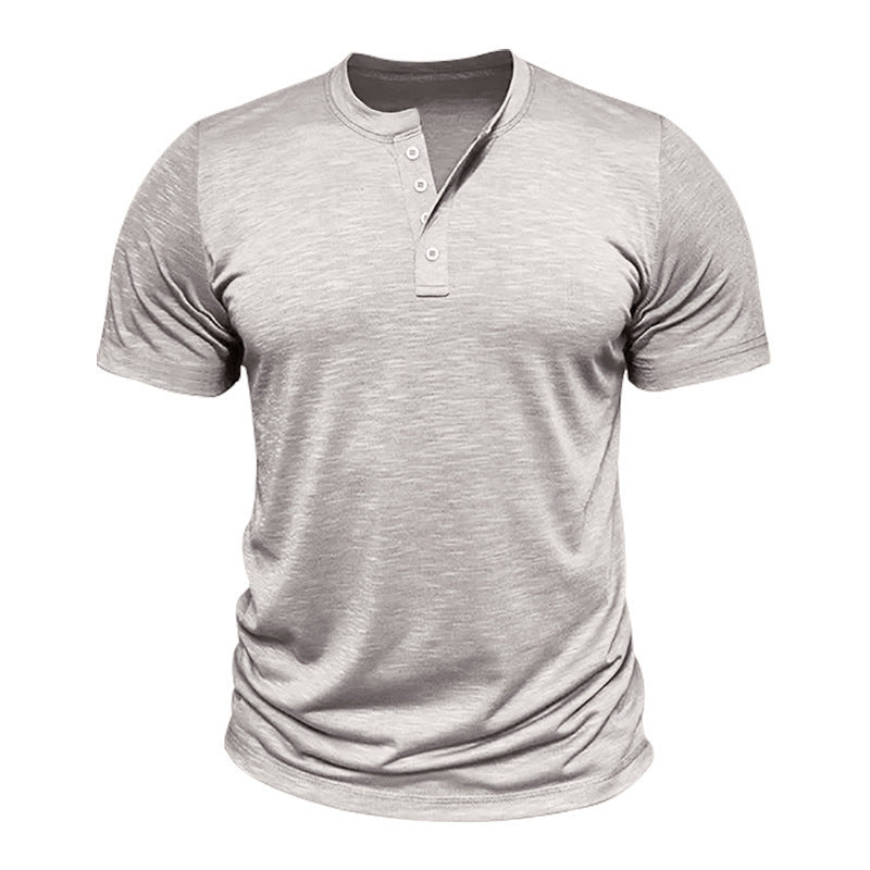 Herren Kurzarm-Henley-T-Shirt mit dekorativen Knopfdetails und geschmeidiger Oberfläche Aliams